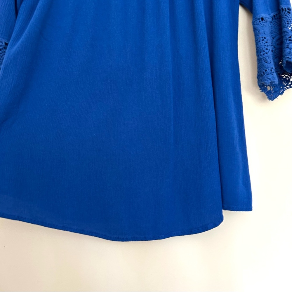 Chelsea & Theodore Royal Blue Lace Crochet Sleeve Peasant Top - Picture 5 of 8